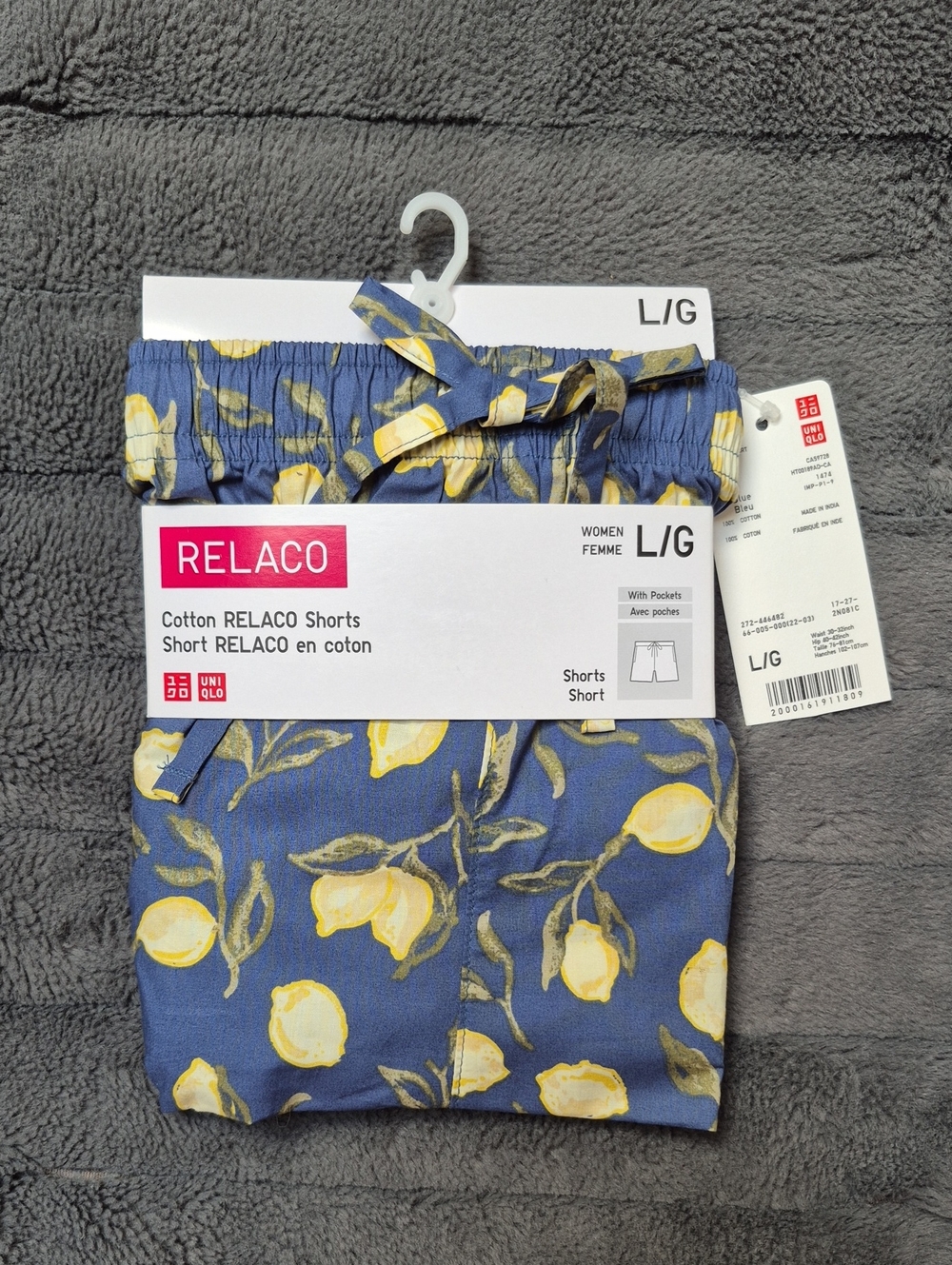 Uniqlo Relaco 100% Cotton Lemon Printed Shorts With Pockets! Size L, New W Tags!